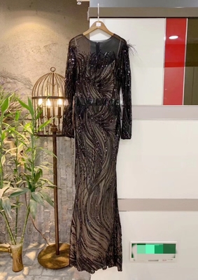Kimshein ED2522 Eco-Friendly Women's Feather Sequin Dress Sexy Long Sleeve Party Dress with Built-in Bra and Custom Logo