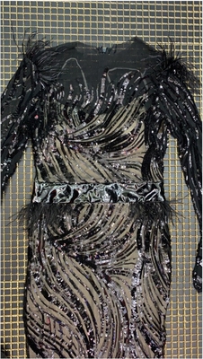 Kimshein ED2522 Eco-Friendly Women's Feather Sequin Dress Sexy Long Sleeve Party Dress with Built-in Bra and Custom Logo