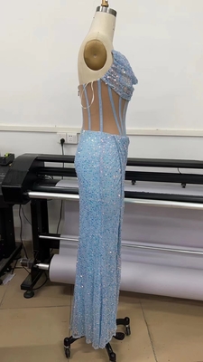 ED2555 Sequin Evening Gown for Women's Party Christmas Dress Natural Waist No Shoulder Strap Woven by Shuttle Loom