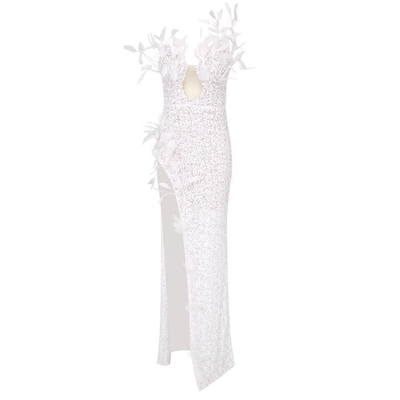 Strapless Neckline ED2583 Luxury Evening Dress Feather Birthday Gown for Women Pearl Embellishment