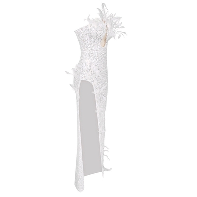 Strapless Neckline ED2583 Luxury Evening Dress Feather Birthday Gown for Women Pearl Embellishment