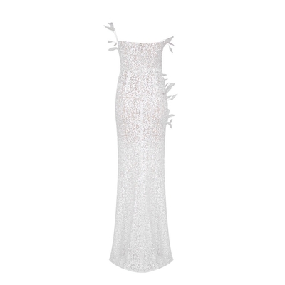 Strapless Neckline ED2583 Luxury Evening Dress Feather Birthday Gown for Women Pearl Embellishment