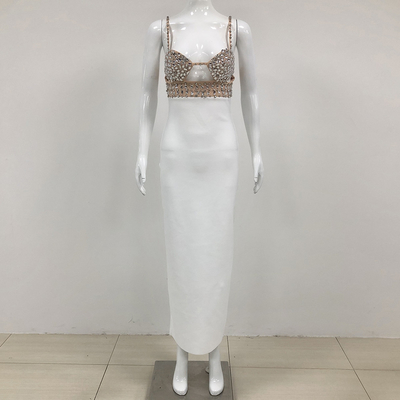 SB3249 White Fashion Crystal Bandage Dress Rhinestone Evening Gown for Women's Formal Functions