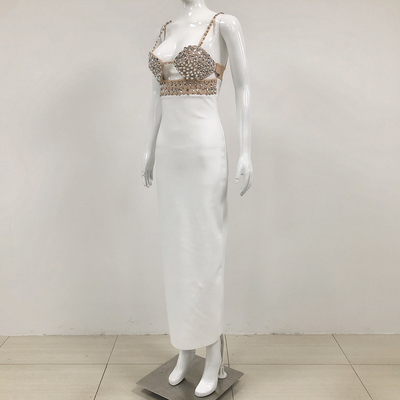 SB3249 White Fashion Crystal Bandage Dress Rhinestone Evening Gown for Women's Formal Functions