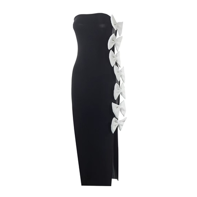 kimsheinfashion SB3200 Women's Bandage Skirt Fashion Strapless Sheath Skirt Elegant Party Skirt with White Butterfly Bow