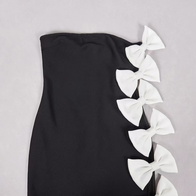 kimsheinfashion SB3200 Women's Bandage Skirt Fashion Strapless Sheath Skirt Elegant Party Skirt with White Butterfly Bow