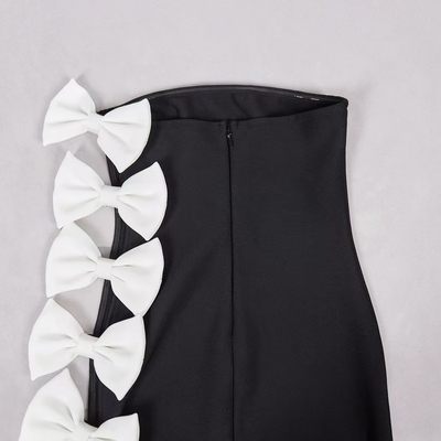 kimsheinfashion SB3200 Women's Bandage Skirt Fashion Strapless Sheath Skirt Elegant Party Skirt with White Butterfly Bow