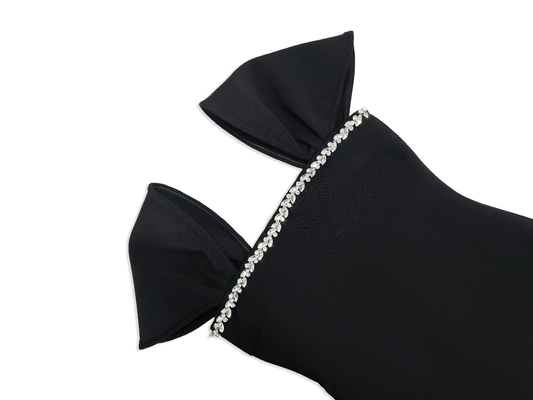 Summer Kimsheinfashion Black Short Sleeve Bandage Dress Square Neckline and Water Diamond for a Sophisticated Party Look