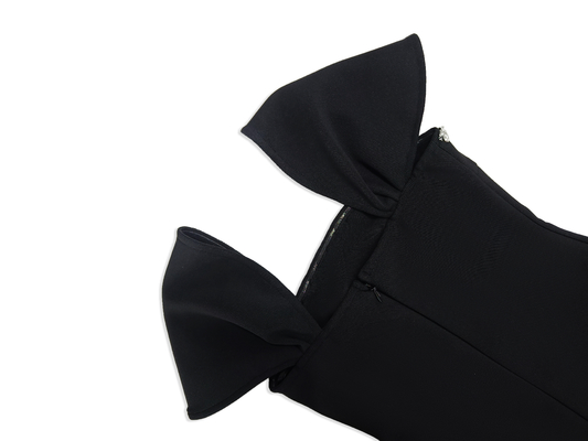 Summer Kimsheinfashion Black Short Sleeve Bandage Dress Square Neckline and Water Diamond for a Sophisticated Party Look