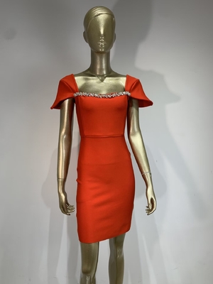 Summer Kimsheinfashion Black Short Sleeve Bandage Dress Square Neckline and Water Diamond for a Sophisticated Party Look