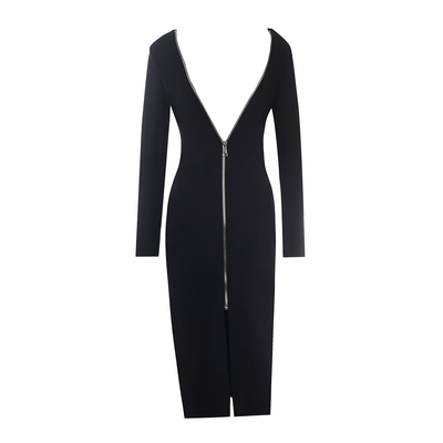 LS2561 Women's Backless Long Sleeve Tight Top end Zipper Maxi Bandage Dress with LS2561 Model made of Bandage Fabric