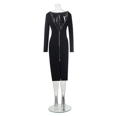 LS2561 Women's Backless Long Sleeve Tight Top end Zipper Maxi Bandage Dress with LS2561 Model made of Bandage Fabric