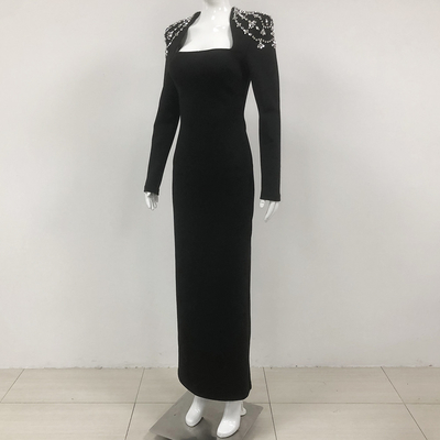 LS2566 Elegant Women's Crystal Dress Long-Sleeved Party Bandage Skirt Straight Cut for Clothing Retailers