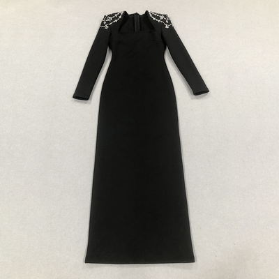 LS2566 Elegant Women's Crystal Dress Long-Sleeved Party Bandage Skirt Straight Cut for Clothing Retailers