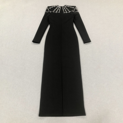 LS2566 Elegant Women's Crystal Dress Long-Sleeved Party Bandage Skirt Straight Cut for Clothing Retailers