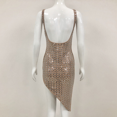 Medium Size Brown Crystal Dress Made of Bandage Material Sleeveless Party Dress Backless Nightclub Clothing from Made