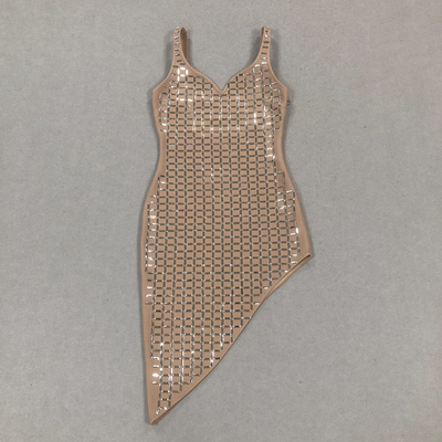 Medium Size Brown Crystal Dress Made of Bandage Material Sleeveless Party Dress Backless Nightclub Clothing from Made