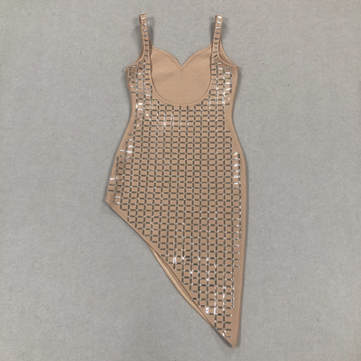 Medium Size Brown Crystal Dress Made of Bandage Material Sleeveless Party Dress Backless Nightclub Clothing from Made