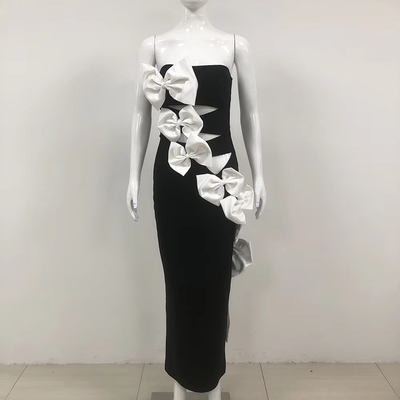 Natural Waistline Sexy Cutout Bandage Bodycon Dress with Off-Shoulder Design and Butterfly Bow for Party Evening Gown