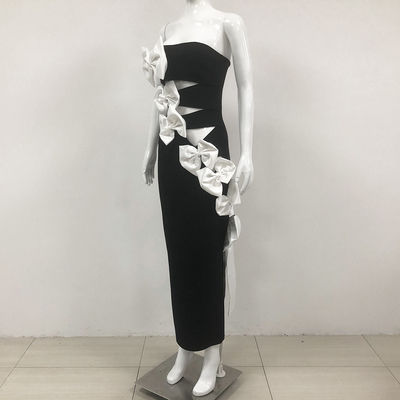 Natural Waistline Sexy Cutout Bandage Bodycon Dress with Off-Shoulder Design and Butterfly Bow for Party Evening Gown