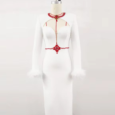 Long Sleeves and Intelligent Tracking Support Ostrich Feather Diamond Dress for Women Kimshein LS2530