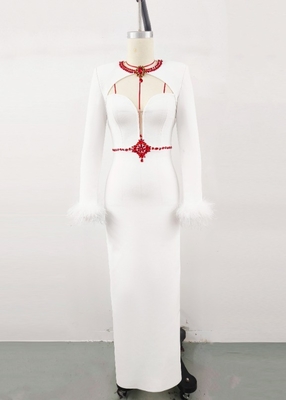 Long Sleeves and Intelligent Tracking Support Ostrich Feather Diamond Dress for Women Kimshein LS2530
