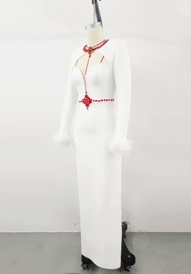 Long Sleeves and Intelligent Tracking Support Ostrich Feather Diamond Dress for Women Kimshein LS2530