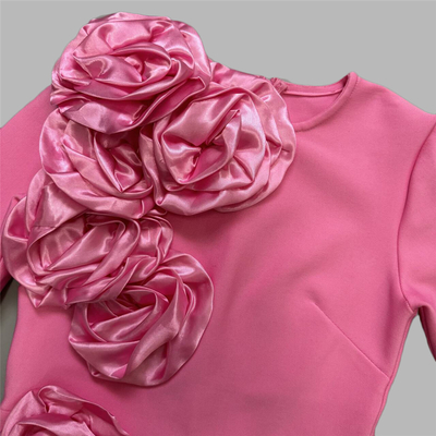 Stock Natural Waistline LS2537 Fashion Spring and Autumn Women's Long Sleeve Maxi Dress with Beautiful 3D Flower Bandage Dress