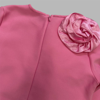 Stock Natural Waistline LS2537 Fashion Spring and Autumn Women's Long Sleeve Maxi Dress with Beautiful 3D Flower Bandage Dress