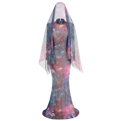 end Evening Gown LS2594 Gradient Dress with Water Diamond Long Sleeve Protective Dress Sailor Round Collar 300g Fabric Weight