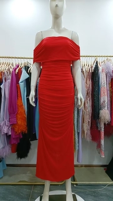 Natural Waistline Red Maxi Dress for Women's Dance Party Off-Shoulder Evening Club Dress High Fashion