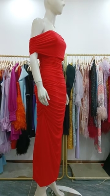 Natural Waistline Red Maxi Dress for Women's Dance Party Off-Shoulder Evening Club Dress High Fashion