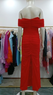 Natural Waistline Red Maxi Dress for Women's Dance Party Off-Shoulder Evening Club Dress High Fashion