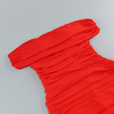 Natural Waistline Red Maxi Dress for Women's Dance Party Off-Shoulder Evening Club Dress High Fashion