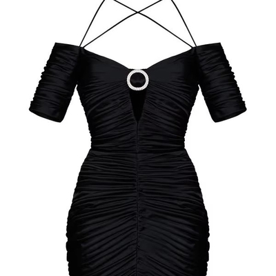 220g Fabric Weight SB2527 Summer Elegant Satin Short Sleeve Celebrity Party Outfit Tight Sexy Fashion Pleated Mini Dress