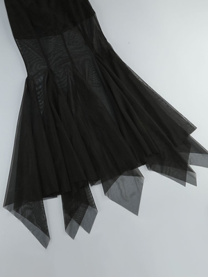 LS2492 Guangdong Origin Sexy Women's Perspective Mesh Tight-Fitting Party Nightclub Maxi Dress with Shiny Satin Fabric