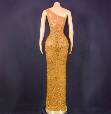 Kimshein AD2401 Handmade Crystal Rhinestone One-Shoulder Evening Dress for Fashionable Women and Formal Occasions