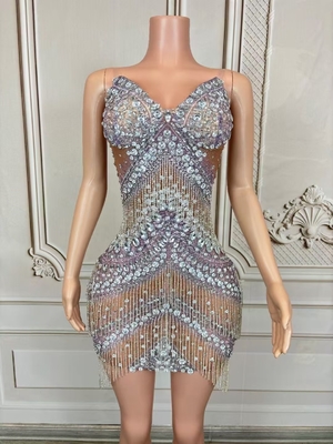 Elegant Women's Sleeveless Crystal Dress with Water Diamond Embellishment for AD2439 Party in Advanced Printing Method