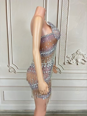 Elegant Women's Sleeveless Crystal Dress with Water Diamond Embellishment for AD2439 Party in Advanced Printing Method