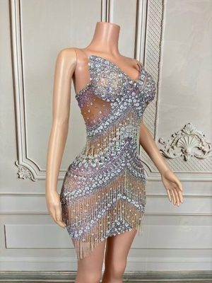 Elegant Women's Sleeveless Crystal Dress with Water Diamond Embellishment for AD2439 Party in Advanced Printing Method