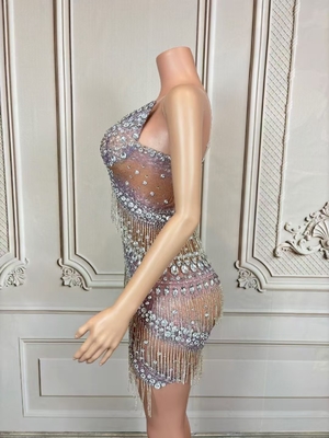 Elegant Women's Sleeveless Crystal Dress with Water Diamond Embellishment for AD2439 Party in Advanced Printing Method