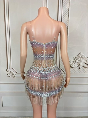 Elegant Women's Sleeveless Crystal Dress with Water Diamond Embellishment for AD2439 Party in Advanced Printing Method