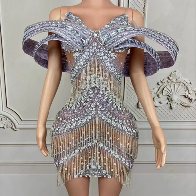 Kimshein AD2438 Latest Fashion Women's Luxurious Bodycon Sleeveless Evening Dress with Gemstone Edge and Precious Stones