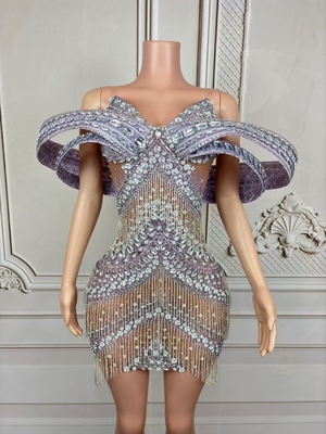 Kimshein AD2438 Latest Fashion Women's Luxurious Bodycon Sleeveless Evening Dress with Gemstone Edge and Precious Stones
