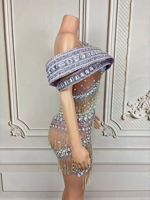 Kimshein AD2438 Latest Fashion Women's Luxurious Bodycon Sleeveless Evening Dress with Gemstone Edge and Precious Stones