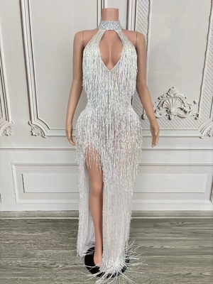 AD2440 Women's Ball Elegant and Sexy White Dress with Customizable Logo Crystal Fringe Luxurious Party Gown Evening Dress