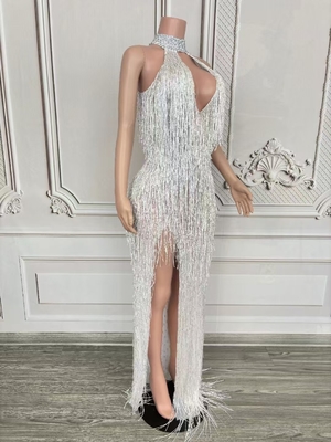 AD2440 Women's Ball Elegant and Sexy White Dress with Customizable Logo Crystal Fringe Luxurious Party Gown Evening Dress