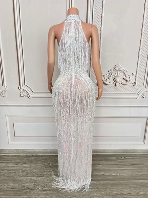 AD2440 Women's Ball Elegant and Sexy White Dress with Customizable Logo Crystal Fringe Luxurious Party Gown Evening Dress
