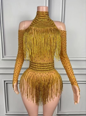 AD2430 Women's Bodysuit Athletic Wear Snowmobile Suit with Knee-Length Long Sleeves and Dazzling Crystal Embellishments