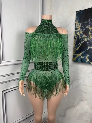 AD2430 Women's Bodysuit Athletic Wear Snowmobile Suit with Knee-Length Long Sleeves and Dazzling Crystal Embellishments